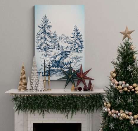 OBRAZ ZASNĚŽENÁ POHÁDKOVÁ KRAJINKA - OBRAZY LES - OBRAZY