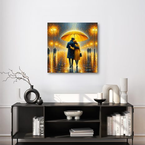 WANDBILD LIEBE IM STADTREGEN - BILDER MIT LIEBESMOTIVEN - BILDER