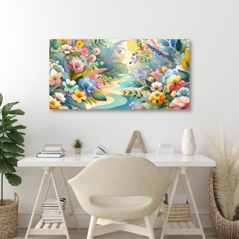 WANDBILD FRÜHLINGSBLUMEN AM FLUSS - BILDER BLUMEN - BILDER