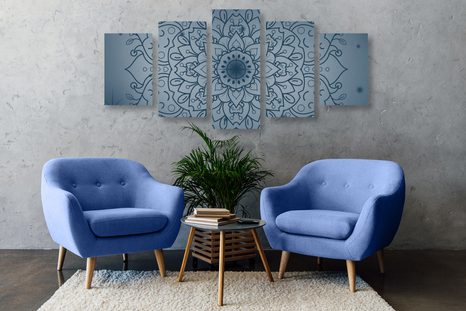 5-DÍLNÝ OBRAZ TMAVĚ MODRÝ KVĚT MANDALY - OBRAZY FENG SHUI - OBRAZY