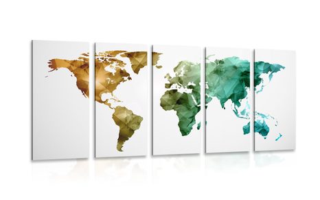 5-PIECE CANVAS PRINT COLORFUL POLYGONAL WORLD MAP - PICTURES OF MAPS - PICTURES