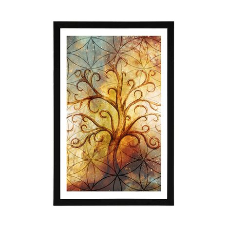 POSTER WITH MOUNT TREE WITH A FLOWER OF LIFE - FENG SHUI - POSTERS