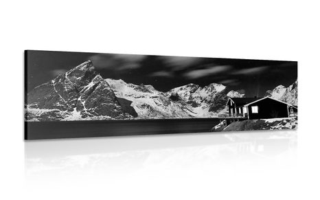 CANVAS PRINT NIGHT LANDSCAPE IN NORWAY IN BLACK AND WHITE