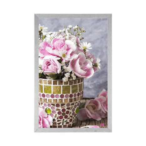 PLAKÁT KVĚTINY KARAFIÁTU V MOZAIKOVÉM KVĚTINÁČI - VÁZY - PLAKÁTY