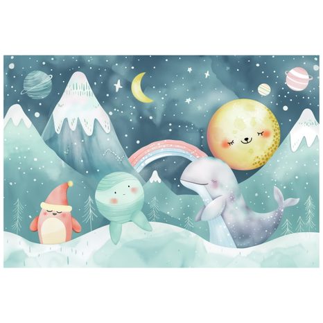 TAPETA PRE DETI ZVIERATKÁ V ZASNEŽENEJ KRAJINE - DETSKÉ TAPETY - TAPETY