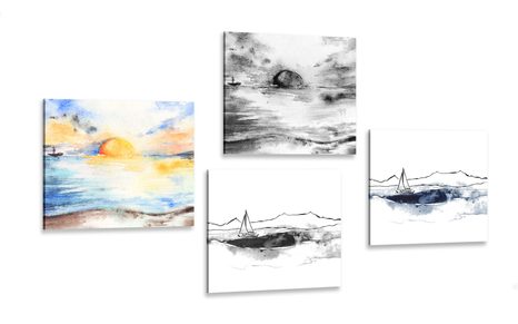 CANVAS PRINT SET IN AN INTERESTING COMBINATION OF OIL PAINTINGS - SET OF PICTURES - PICTURES