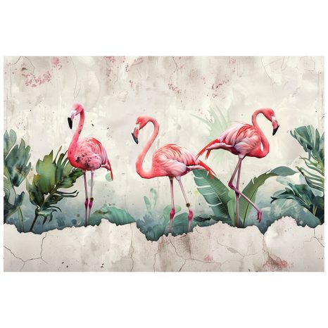 TAPETE FLAMINGOS MIT EINEM HAUCH VON VINTAGE - TAPETEN VÖGEL - TAPETEN