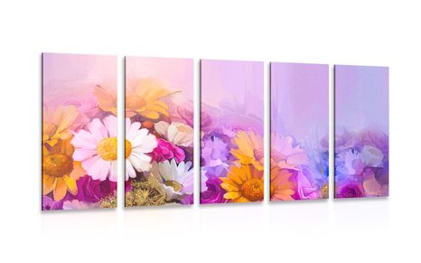 5-PIECE CANVAS PRINT OIL PAINTING OF COLORFUL FLOWERS