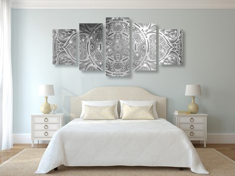 5 RÉSZES KÉP MANDALA GALAKTIKUS HÁTTÉRREL - FEKETE-FEHÉR KÉPEK - KÉPEK