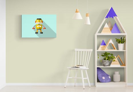 OBRAZ ŽLUTÝ ROBOT NA MODRÉM POZADÍ - DĚTSKÉ OBRAZY - OBRAZY