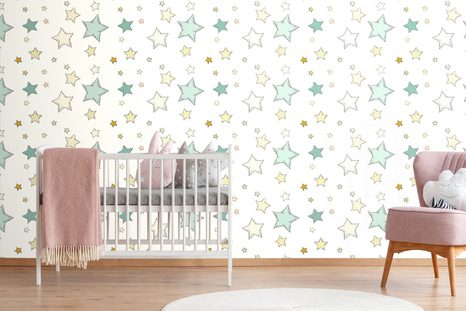 TAPETE WELTRAUMSTERNE MIT WEISSEM HINTERGRUND - KINDERTAPETEN - TAPETEN