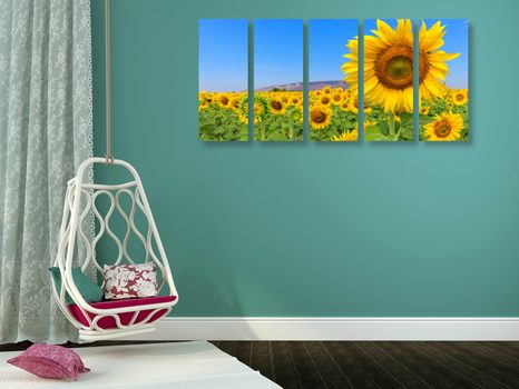 5-RÉSZES KÉP NAPRAFORGÓ MEZŐ - VIRÁGMINTÁS KÉPEK - KÉPEK