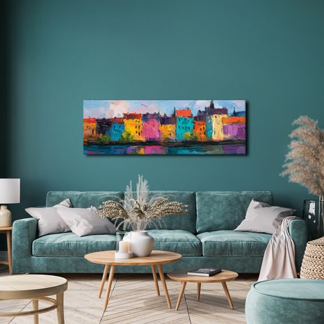 SLIKA ŽIVE BOJE GRADSKE SCENOGRAFIJE - ŠARENE KUĆE - SLIKE