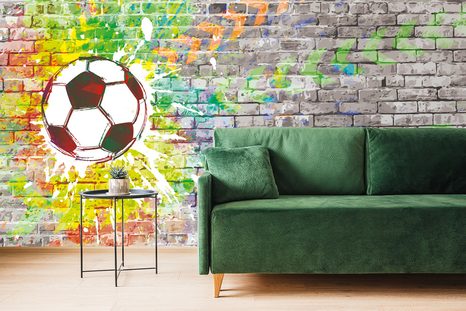 CARTA DA PARATI – PALLA VINCENTE SU MURO DI MATTONI - CARTA DA PARATI ARTE DI STRADA - CARTA DA PARATI