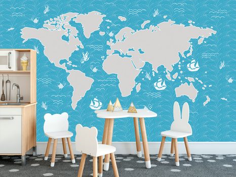 SELBSTKLEBENDE TAPETE HIMMELBLAUE WELTKARTE - SELBSTKLEBENDE TAPETEN - TAPETEN