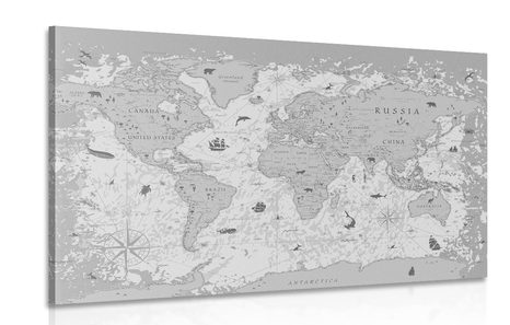 CANVAS PRINT MAP IN BLACK AND WHITE - PICTURES OF MAPS - PICTURES