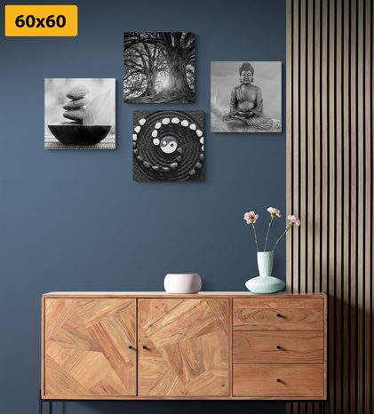 SET OBRAZŮ FENG SHUI V ČERNOBÍLÉM STYLU - SESTAVY OBRAZŮ - OBRAZY