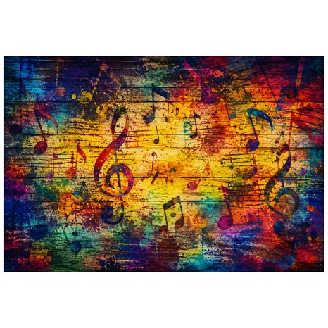 SELBSTKLEBENDE TAPETE BUNTE MUSIKNOTEN AUF HOLZ - MUSIK FOTOTAPETEN - TAPETEN