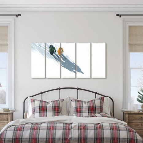 QUADRI 5 PEZZI – AVVENTURA SCIISTICA INVERNALE - QUADRI NATALIZI E INVERNALI - STAMPE E QUADRI