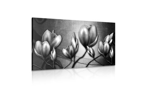 TABLOU FLORI ÎN STIL ETNO ÎN DESIGN ALB-NEGRU - TABLOURI ALB-NEGRU - TABLOURI