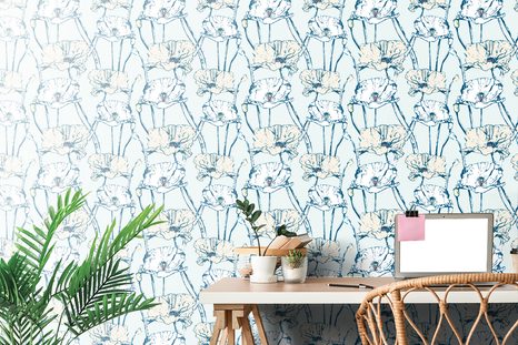 TAPETA KVETOUCÍ MÁKY V MODRO-BÉŽOVÉM PROVEDENÍ - TAPETY KVĚTINY - TAPETY