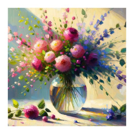 QUADRO SU TELA – FIORI COLORATI NELLA LUCE DEL MATTINO - QADRI DI ROSE - STAMPE E QUADRI