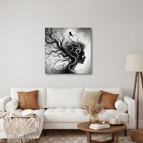 WANDBILD FANTASIEVOLLE FRAU UND BAUM DES LEBENS - BILDER BÄUME DES LEBENS - BILDER