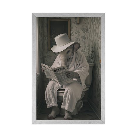 PLAGÁT SLON S NOVINAMI NA ZÁCHODE - SLONY - PLAGÁTY