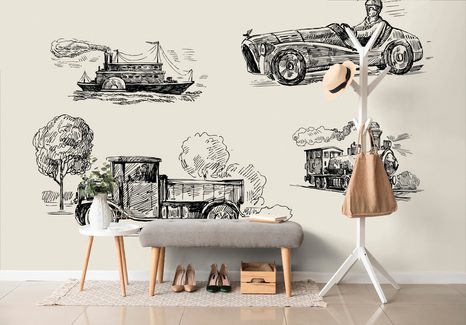 SAMOLEPÍCÍ TAPETA DOPRAVNÍ PROSTŘEDKY V RETRO PROVEDENÍ - SAMOLEPÍCÍ TAPETY - TAPETY