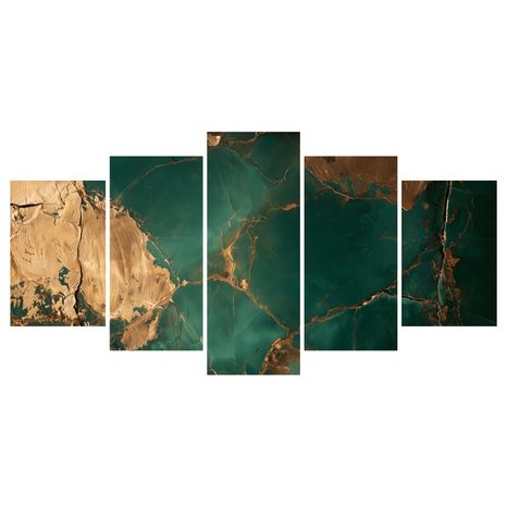 5-DÍLNÝ OBRAZ SMARAGDOVÁ ZLATÁ ABSTRAKCE - MARBLE PICTURES - PICTURES