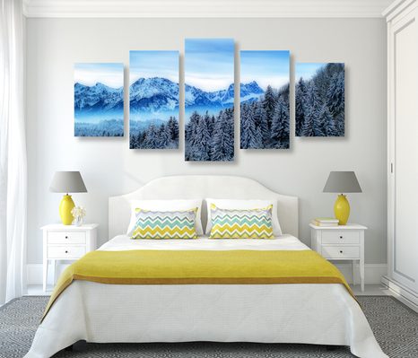 QUADRI 5 PEZZI – MONTAGNE GHIACCIATE - QUADRI DI NATURA E PAESAGGIO - STAMPE E QUADRI