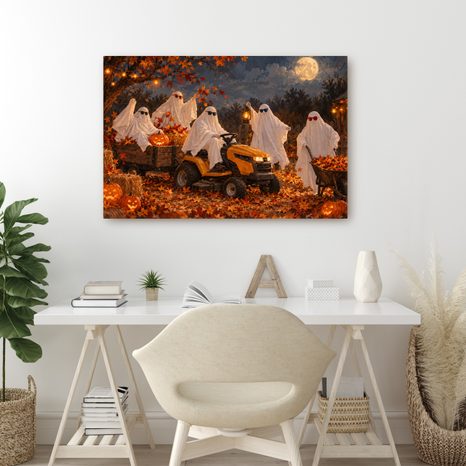 QUADRO SU TELA – SPETTRALE CORSA AUTUNNALE DI FANTASMI - QUADRI HALLOWEEN E HORROR - STAMPE E QUADRI