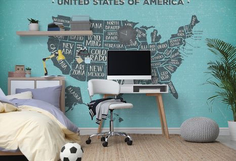 SAMOLEPÍCÍ TAPETA NAUČNÁ MAPA USA S MODRÝM POZADÍM - SAMOLEPÍCÍ TAPETY - TAPETY