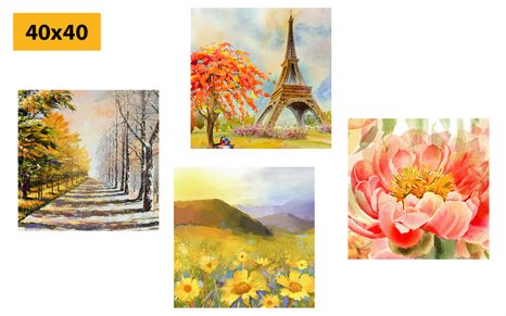 SET OBRAZŮ OLEJOMALBA V ROMANTICKÉM PROVEDENÍ - SESTAVY OBRAZŮ - OBRAZY