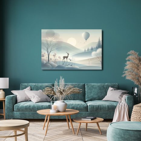 OBRAZ JELEN V MLŽNÉM ÚDOLÍ PŘI SVÍTÁNÍ - OBRAZY ZVÍŘAT - OBRAZY