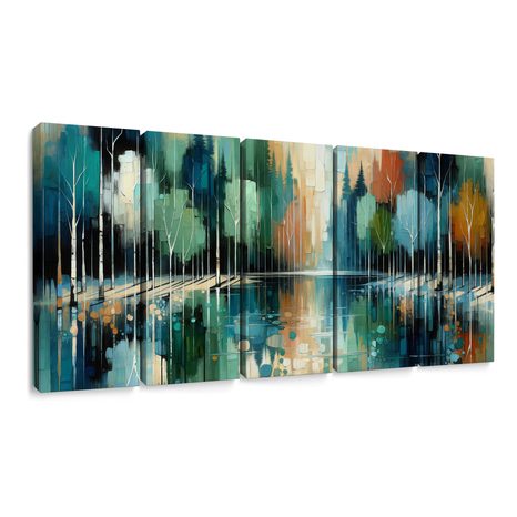 5-TEILIGES WANDBILD RUHIGE WALDREFLEXION - BILDER WALD - BILDER