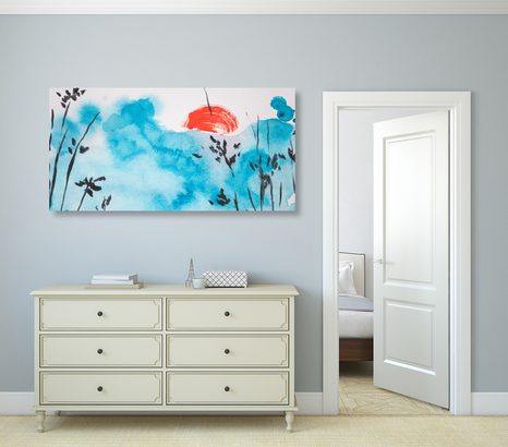 OBRAZ JAPONSKÁ MODRÁ OBLOHA A ČERVENÉ SLUNCE - OBRAZY PŘÍRODY A KRAJINY - OBRAZY