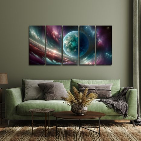 5-TEILIGES WANDBILD GALAXIE UND PLANET - WANDBILDER GALAXIE - BILDER