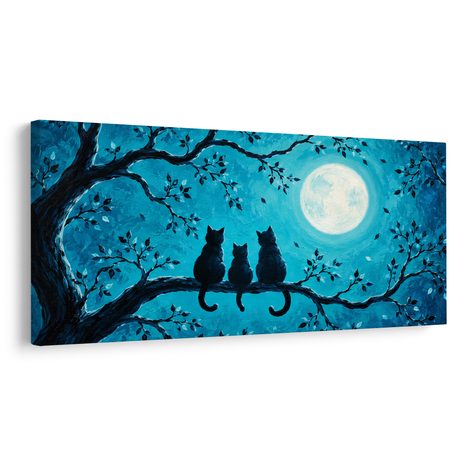 WANDBILD NÄCHTLICHE KATZEN IN BLAU - HALLOWEEN- UND HORROR-BILDER - BILDER
