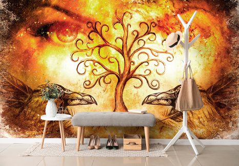 TAPETE BAUM DES LEBENS MIT RABEN - TAPETEN MIT FENG SHUI-MOTIVEN - TAPETEN