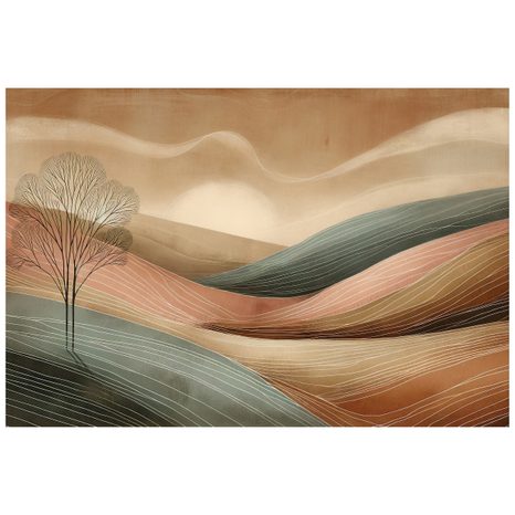 TAPETA ABSTRAKTNÍ KRAJINA V TEPLÝCH TÓNECH - TAPETY POLE A LOUKY - TAPETY