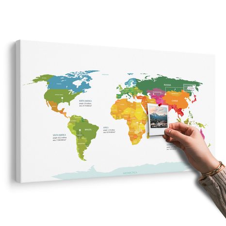 WANDBILD AUF KORK AUSSERGEWÖHNLICHE WELTKARTE MIT WEISSEM HINTERGRUND - WANDBILDER AUF KORK - BILDER