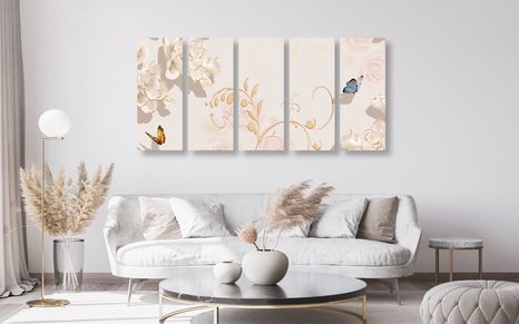 TABLOU 5-PIESE NATURA MOARTĂ VINTAGE CU FLUTURE - TABLOURI VINTAGE ȘI RETRO - TABLOURI