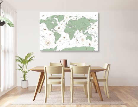 QUADRO SU TELA – MAPPA IN TONALITÀ VERDE - QUADRI MAPPE - STAMPE E QUADRI