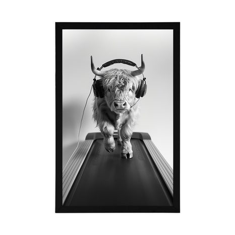 POSTER – MUCCA CON CUFFIE SUL TAPIS ROULANT - BUFALI E MUCCHE - POSTER
