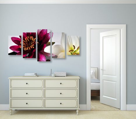 5-TEILIGES WANDBILD BLUMEN IN EINER SCHALE - BILDER BLUMEN - BILDER