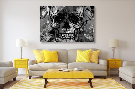 WANDBILD SCHÄDEL IN SCHWARZ-WEISS - SCHWARZ-WEISSE BILDER - BILDER