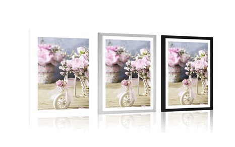 PLAKAT Z PASSE-PARTOUT ROMANTYCZNY RÓŻOWY GOŹDZIK Z KLASYCZNYM AKCENTEM - VINTAGE I RETRO - PLAKATY