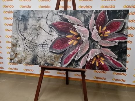 WANDBILD BLUMEN MIT PERLEN - BILDER BLUMEN - BILDER