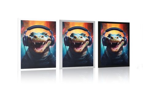 POSZTER FÜLHALLGATÓS ALIGÁTORRAL. - PARTI ÁLLATOK FÜLHALLGATÓVAL - POSZTEREK